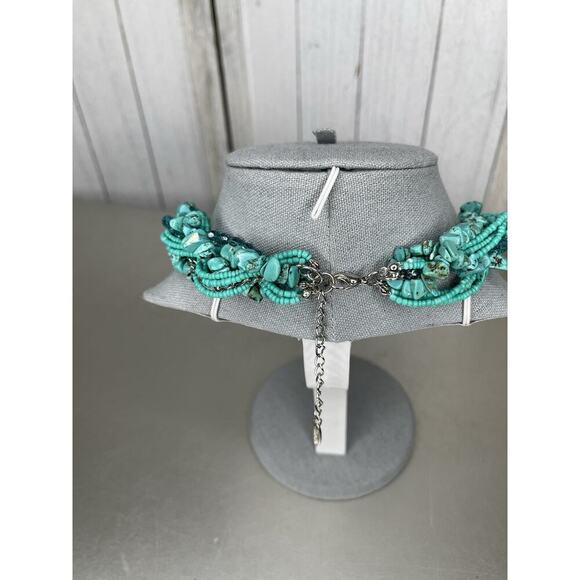 Turquoise Beaded Twisted Multi Strand Choker Short Boho Necklace - Picture 3 of 4
